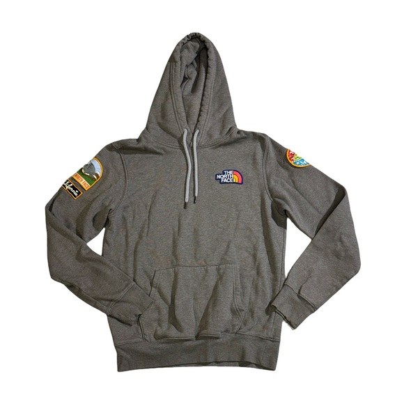 The North Face mens S Small gray solid patch California fleece hoodie EUC - Picture 1 of 6